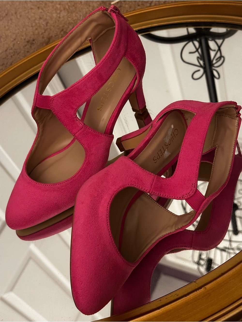Chic Steps Hot Pink Suede Cutout Pumps